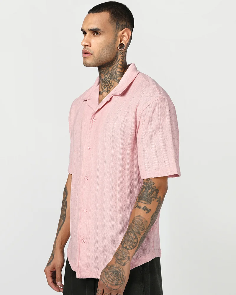 بيواكوف Men's Peach Textured Oversized Shirt