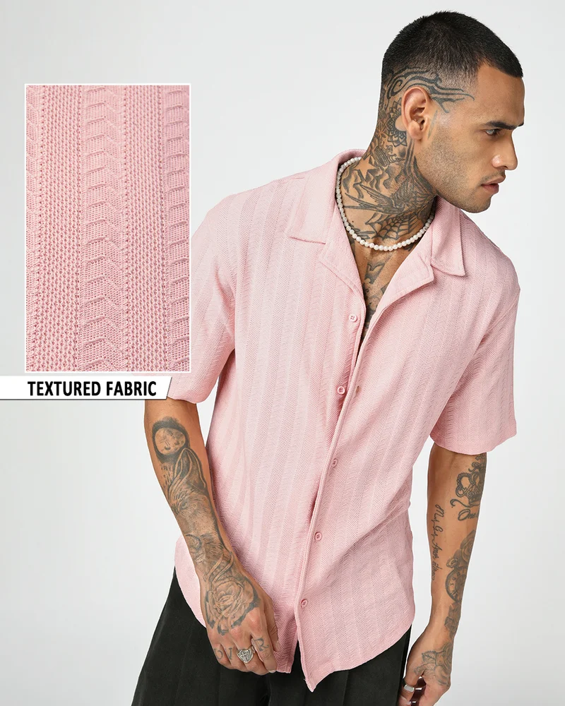 بيواكوف Men's Peach Textured Oversized Shirt