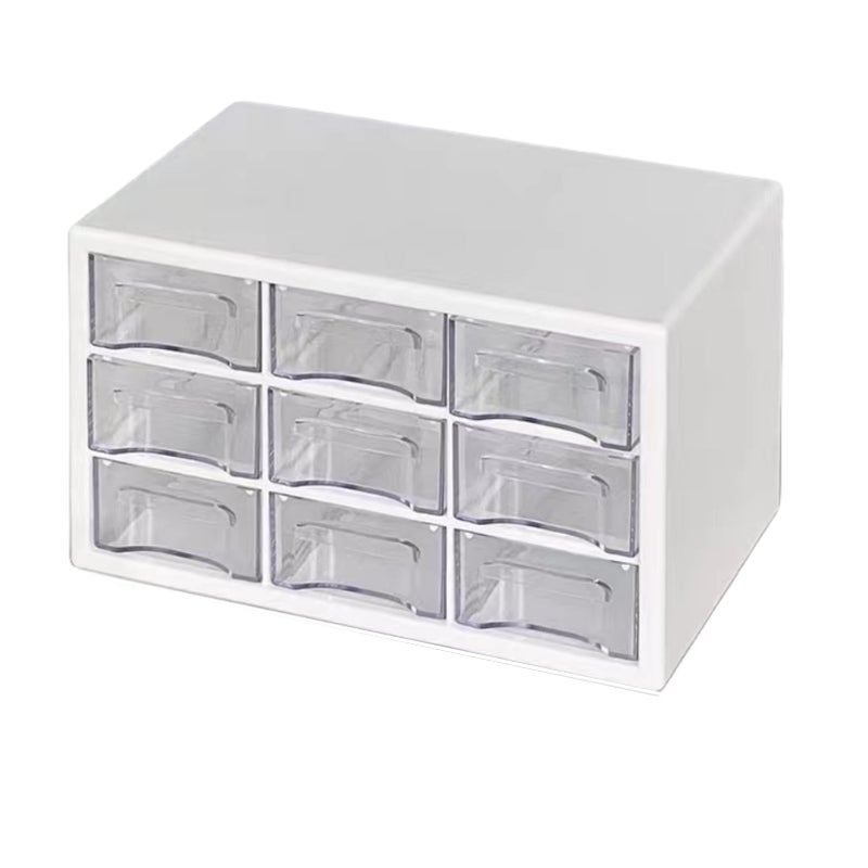 Feadily 1PCS Upgraded Version Large Drawer Organizer for Desk, Desktop Drawer Organizer with 9 Clear Drawers, Plastic Desktop Storage Drawers 10.04" x 6.30" x 6.10", White - Image 1