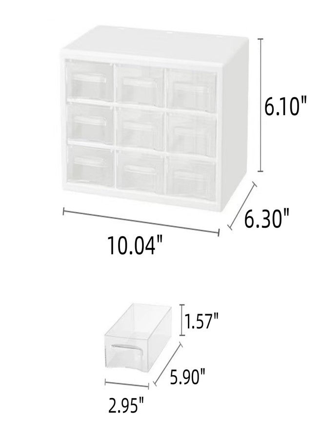 Feadily 1PCS Upgraded Version Large Drawer Organizer for Desk, Desktop Drawer Organizer with 9 Clear Drawers, Plastic Desktop Storage Drawers 10.04" x 6.30" x 6.10", White - Image 2