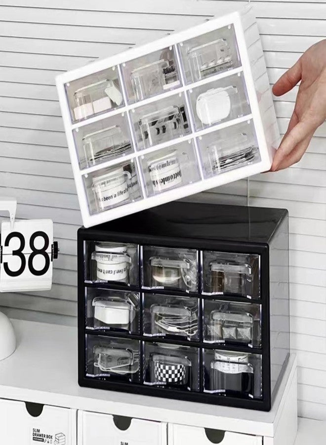Feadily 1PCS Upgraded Version Large Drawer Organizer for Desk, Desktop Drawer Organizer with 9 Clear Drawers, Plastic Desktop Storage Drawers 10.04" x 6.30" x 6.10", White - Image 3