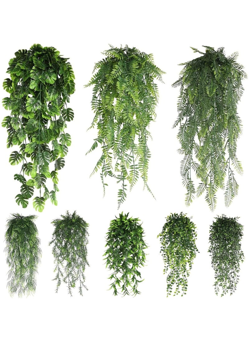 Slasa SLASA  2pcs Artificial Plants Hanging Green Faux Maple leaf Fake Artificial Hanging Plants for Wedding Wall House Room Patio Indoor Outdoor Home Shelf Office Walls Decor(No Baskets)  - Image 2