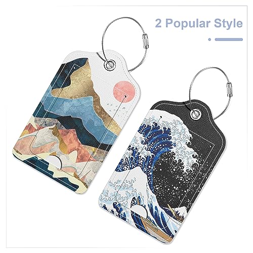 Hsxnam 2 Pack PU Leather Luggage Tags for Suitcase, Travel Cruise Luggage Tag with Privacy Flap, Name ID Label and Metal Loop for Women Men Baggage Handbag School Bag Backpack, Sea Wave Sun - Image 5