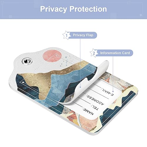 Hsxnam 2 Pack PU Leather Luggage Tags for Suitcase, Travel Cruise Luggage Tag with Privacy Flap, Name ID Label and Metal Loop for Women Men Baggage Handbag School Bag Backpack, Sea Wave Sun - Image 2