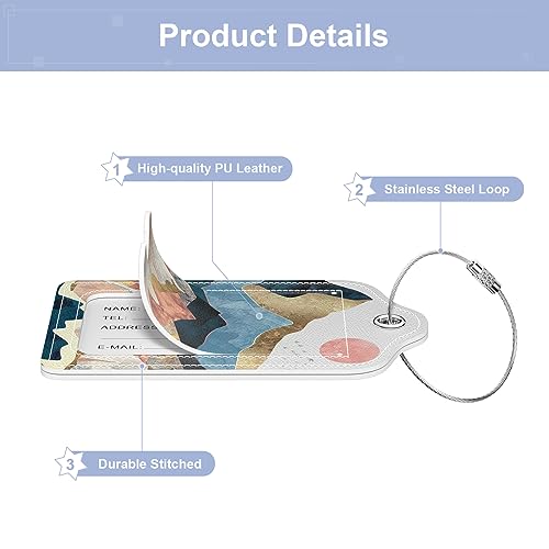 Hsxnam 2 Pack PU Leather Luggage Tags for Suitcase, Travel Cruise Luggage Tag with Privacy Flap, Name ID Label and Metal Loop for Women Men Baggage Handbag School Bag Backpack, Sea Wave Sun - Image 4