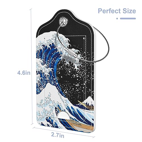 Hsxnam 2 Pack PU Leather Luggage Tags for Suitcase, Travel Cruise Luggage Tag with Privacy Flap, Name ID Label and Metal Loop for Women Men Baggage Handbag School Bag Backpack, Sea Wave Sun - Image 3