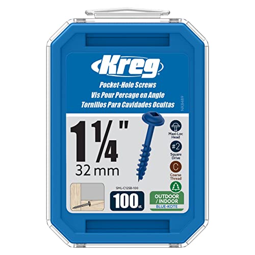 Kreg SML-C125B-100 Blue-Kote Weather Resistant Pocket Screws, 1 1/4 Inch, #8 Coarse Thread, Maxi-Loc Head, (100 Count) - Image 1