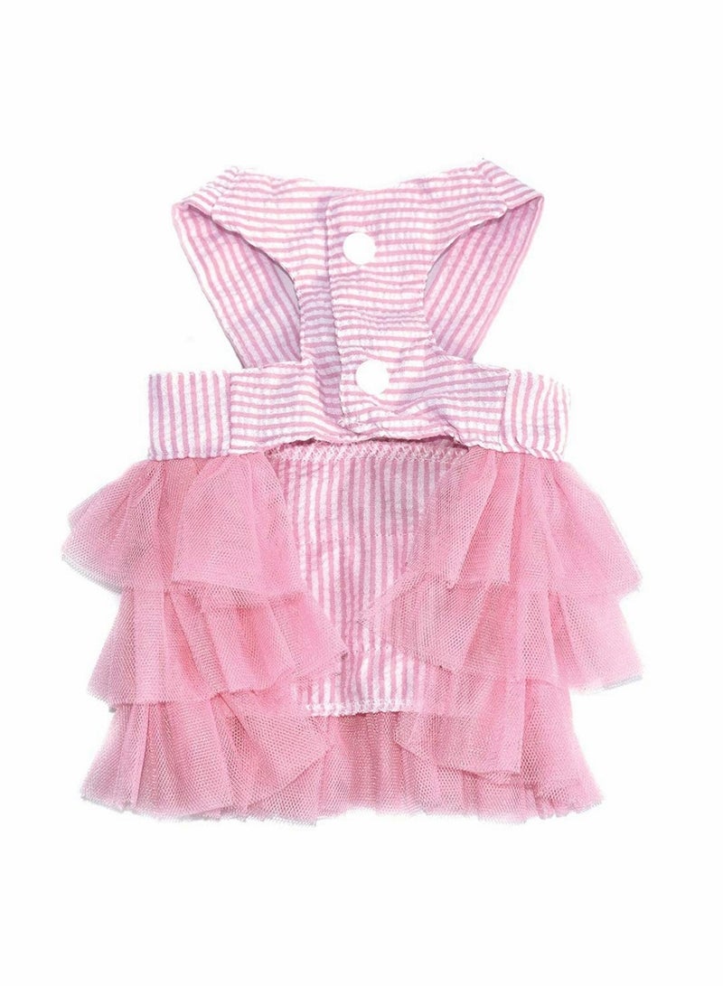 Striped Dress for Small Pets with Bowknot Vest Ideal for Pomeranians and Chihuahuas Pink M - Image 2