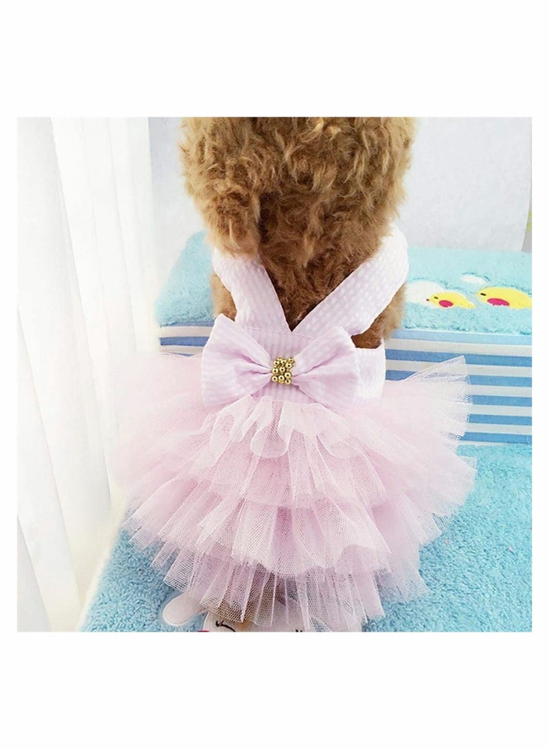Striped Dress for Small Pets with Bowknot Vest Ideal for Pomeranians and Chihuahuas Pink M - Image 3