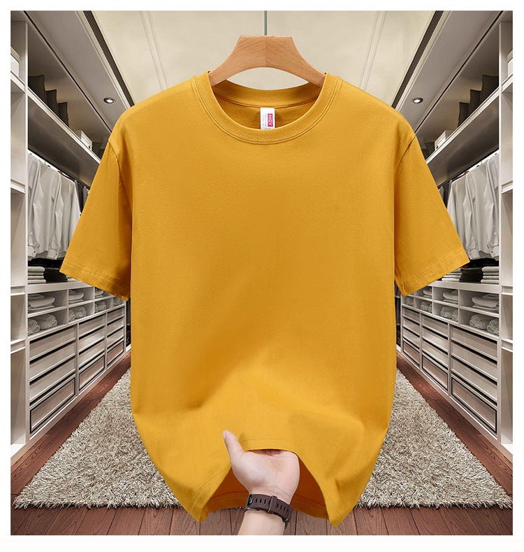 Heavy cotton T-shirt logo summer short sleeve overalls solid color round neck large size shirt jacket wholesale generation Yellow