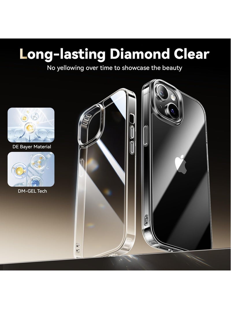 DUSALA Diamond Clear for iPhone 14 Case with 2X Screen Protector + 2X Camera Lens Protector, [Not Yellowing][Military-Grade Protective] Slim Thin Shockproof Phone Case for iPhone 14, Clear - Image 2