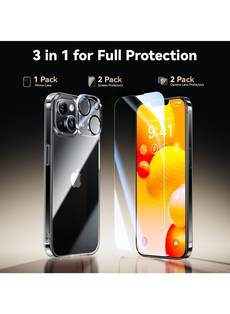 DUSALA Diamond Clear for iPhone 14 Case with 2X Screen Protector + 2X Camera Lens Protector, [Not Yellowing][Military-Grade Protective] Slim Thin Shockproof Phone Case for iPhone 14, Clear - Image 4