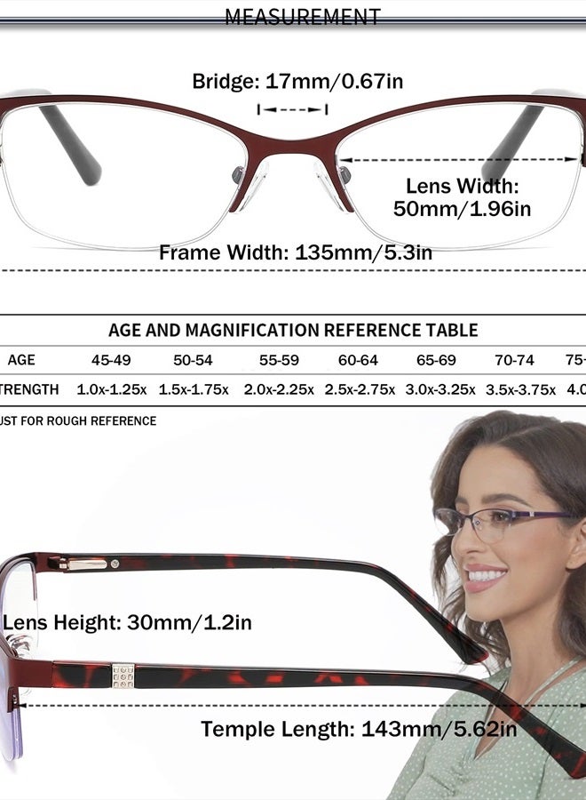 HOTJOJO 3 Pack Reading Glasses for Women Blue Light Blocking, Metal Oval Half Frame Womens Readers Glass with Spring Hinge, Anti Blue Ray Reduce Eye Strain Glare Headache(200 Magnification Strength) - Image 3