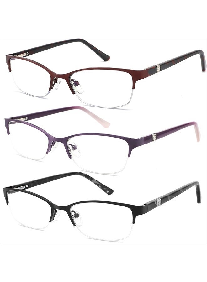 HOTJOJO 3 Pack Reading Glasses for Women Blue Light Blocking, Metal Oval Half Frame Womens Readers Glass with Spring Hinge, Anti Blue Ray Reduce Eye Strain Glare Headache(200 Magnification Strength) - Image 1