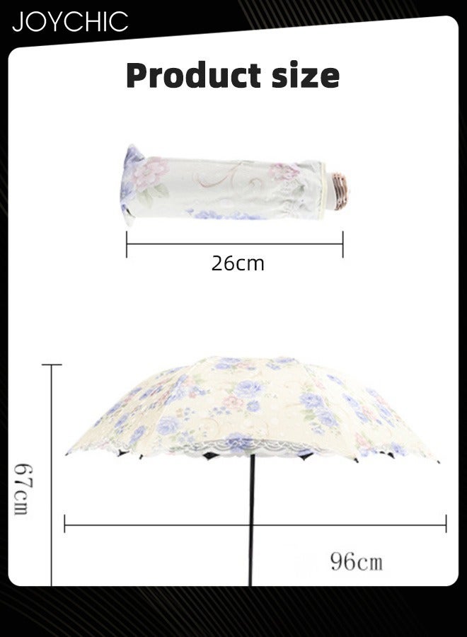 Joychic Fashionable Lace Print UPF 50+ UV Protection 8 Ribs Umbrella For Women Ladies Blue  - Image 5