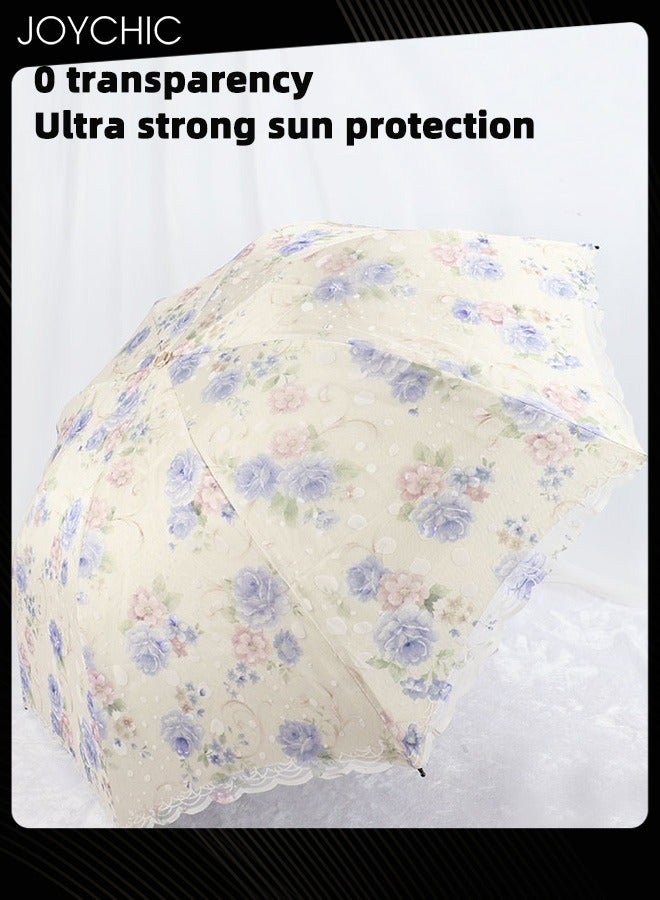 Joychic Fashionable Lace Print UPF 50+ UV Protection 8 Ribs Umbrella For Women Ladies Blue  - Image 3