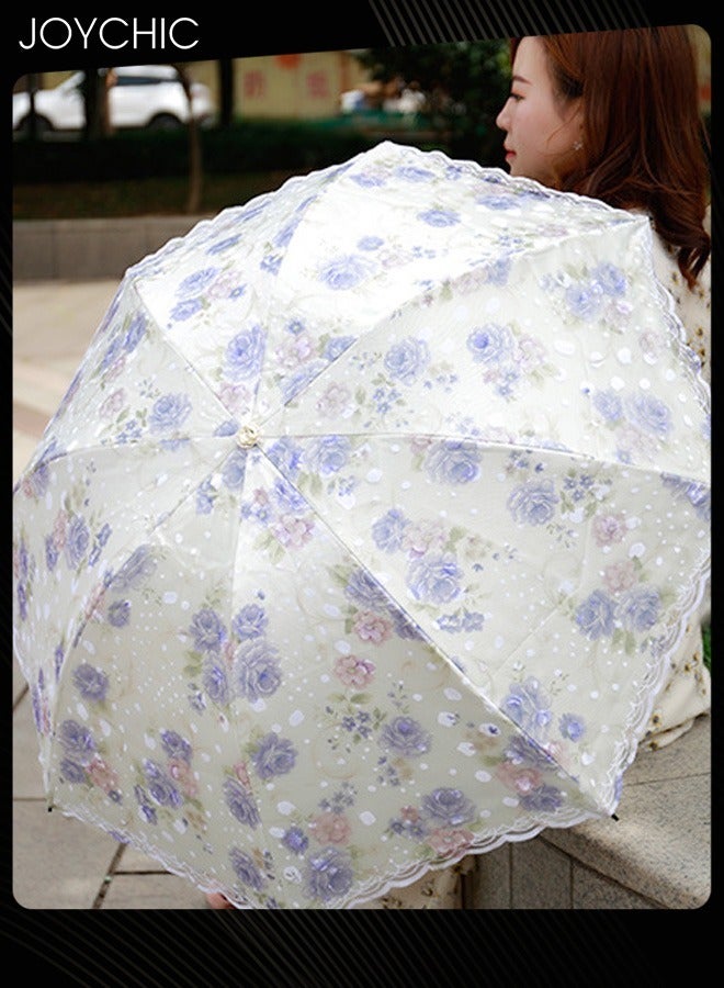 Joychic Fashionable Lace Print UPF 50+ UV Protection 8 Ribs Umbrella For Women Ladies Blue  - Image 2