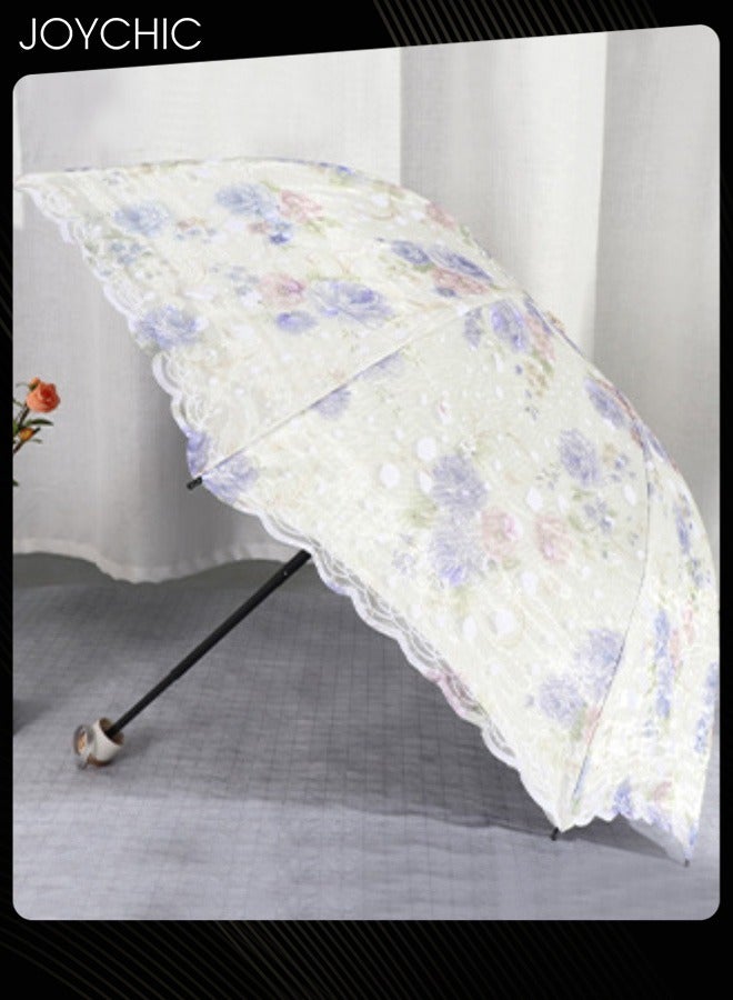 Joychic Fashionable Lace Print UPF 50+ UV Protection 8 Ribs Umbrella For Women Ladies Blue  - Image 4