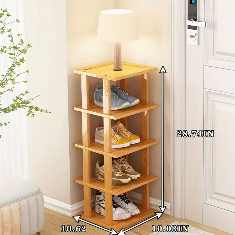 SAN HE Bamboo Shoe Rack 5Tier- Vertical Shoe Rack for Small Spaces, Tall Narrow Shoe Rack Organizer for Closet Entryway Corner Garage and Bedroom,Skinny Shoe Shelf with Free Stackable DIY - Image 3