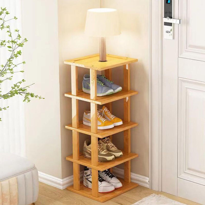SAN HE Bamboo Shoe Rack 5Tier- Vertical Shoe Rack for Small Spaces, Tall Narrow Shoe Rack Organizer for Closet Entryway Corner Garage and Bedroom,Skinny Shoe Shelf with Free Stackable DIY - Image 1