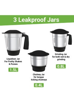 Inalsa INALSA Mixer Grinder 750Watt- MaxxBlend 750 with 3 Stainless Steel Jars (For Dry Grinding, Wet Grinding, Chutneys, (Black/Grey)  - Image 4