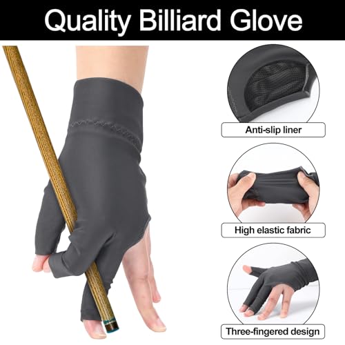 Civaner 8 Pcs 3 Fingers Pool Gloves Billiards Left Hand Cue Sport Show Gloves for Women Men Billiard Shooters Carom Sports Accessories(Gray) - Image 3