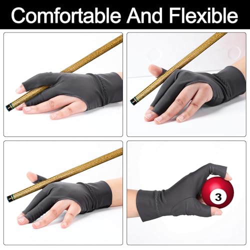 Civaner 8 Pcs 3 Fingers Pool Gloves Billiards Left Hand Cue Sport Show Gloves for Women Men Billiard Shooters Carom Sports Accessories(Gray) - Image 4