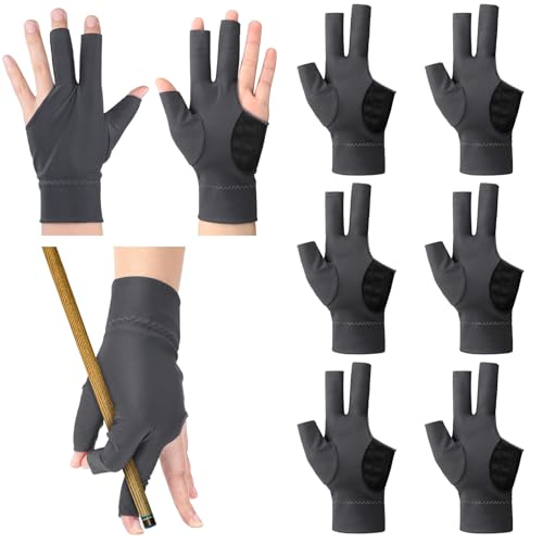 Civaner 8 Pcs 3 Fingers Pool Gloves Billiards Left Hand Cue Sport Show Gloves for Women Men Billiard Shooters Carom Sports Accessories(Gray) - Image 1