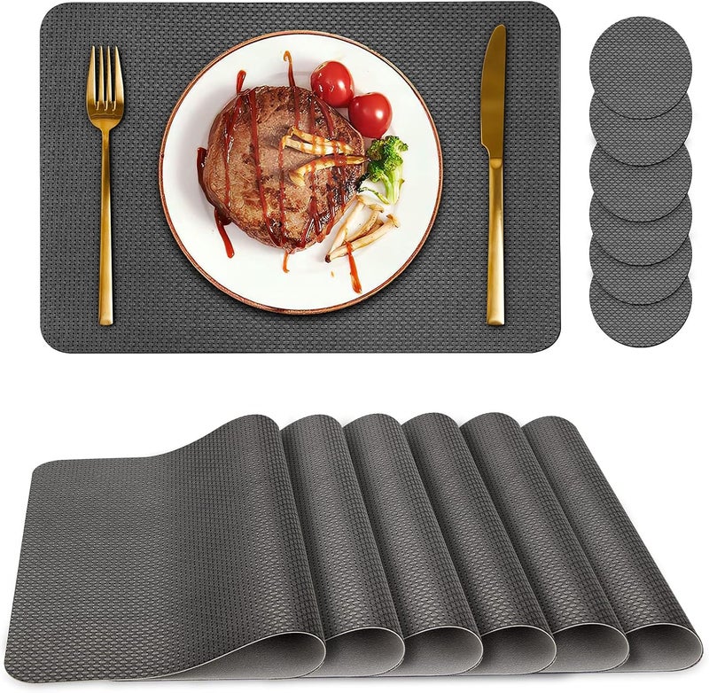 Bacgnyer Placemats Set of 6 Placemat with Coasters Heat Stain Scratch Resistant NonSlip Waterproof OilProof Washable Wipeable Outdoor Indoor for Dining Patio Table Kitchen Decor and KidsGrey 6 - Image 1
