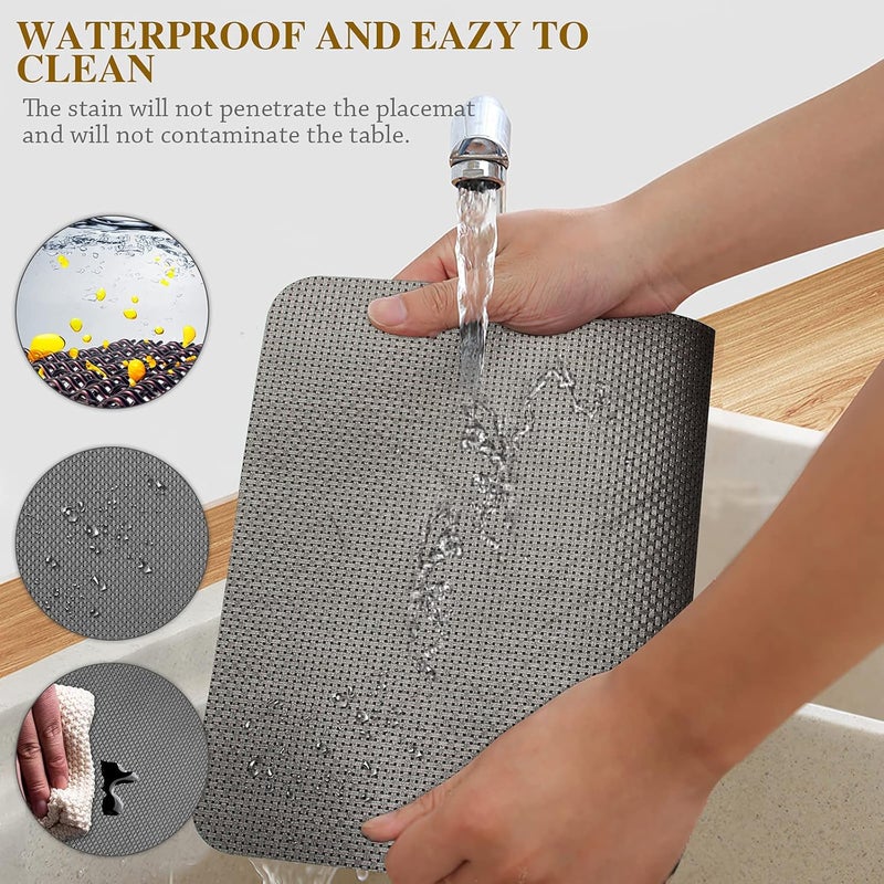 Bacgnyer Placemats Set of 6 Placemat with Coasters Heat Stain Scratch Resistant NonSlip Waterproof OilProof Washable Wipeable Outdoor Indoor for Dining Patio Table Kitchen Decor and KidsGrey 6 - Image 4