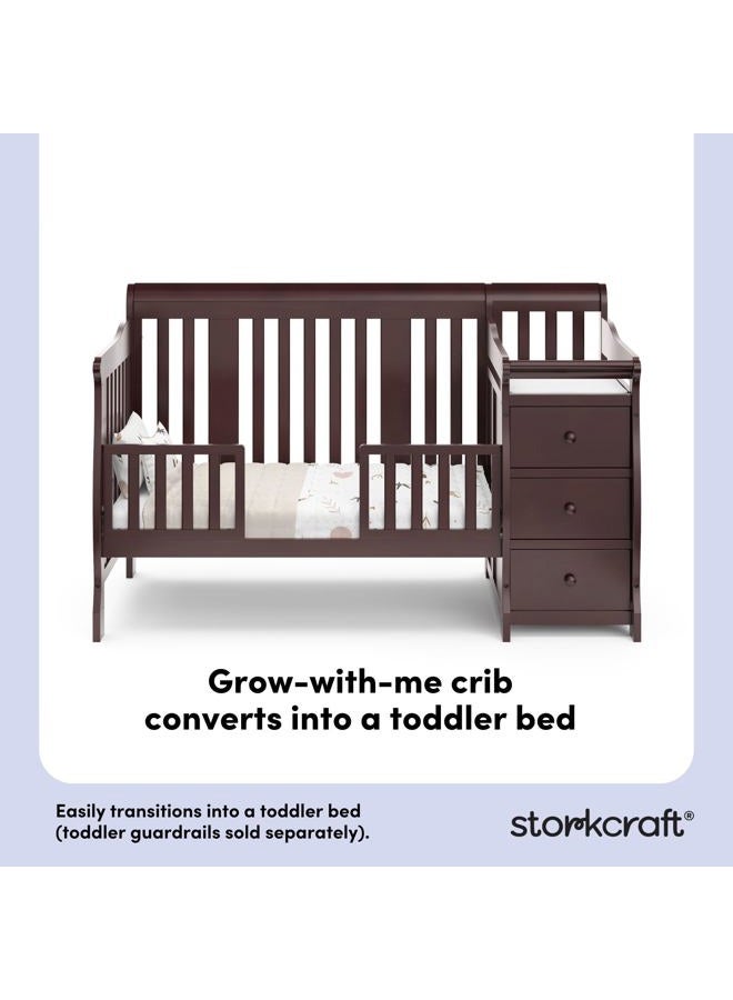 Storkcraft Portofino 5-in-1 Convertible Crib and Changer (Espresso) – Crib and Changing -Table Combo with 3 Drawers, Includes Baby Changing Pad, Converts to Full-Size Bed - Image 3