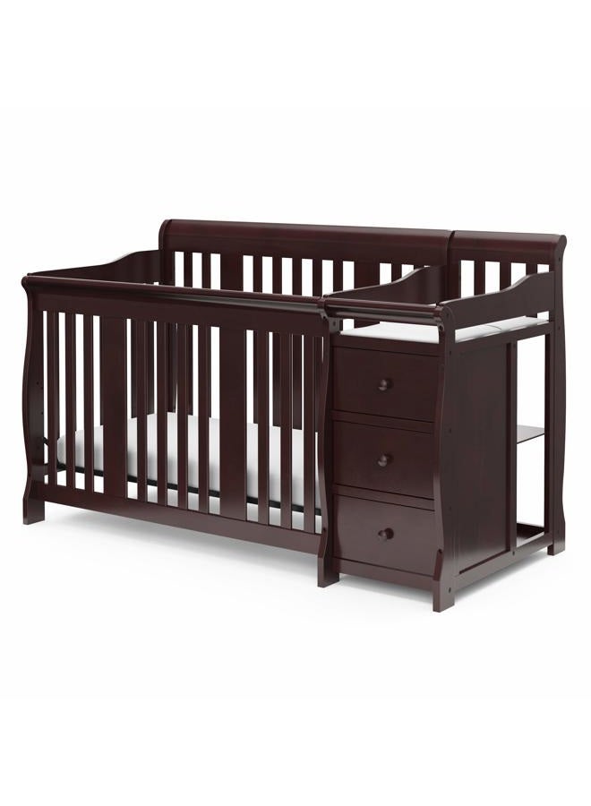 Storkcraft Portofino 5-in-1 Convertible Crib and Changer (Espresso) – Crib and Changing -Table Combo with 3 Drawers, Includes Baby Changing Pad, Converts to Full-Size Bed - Image 1