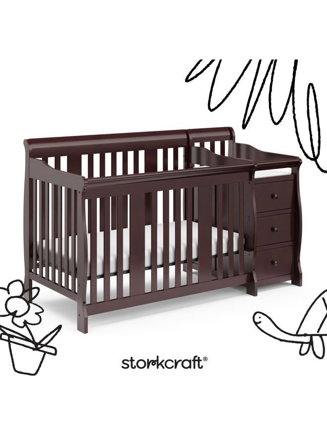Storkcraft Portofino 5-in-1 Convertible Crib and Changer (Espresso) – Crib and Changing -Table Combo with 3 Drawers, Includes Baby Changing Pad, Converts to Full-Size Bed - Image 5