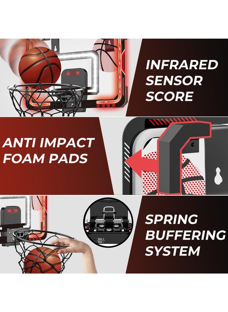 Jubilin Basketball Hoop Indoor for Kids, Over The Door Basketball Hoop Goal with LED Lighting & Audio Scoreboard, Mini Basketball Hoop Basketball Toys Gifts with 3 Balls for Boys Girls - Image 2