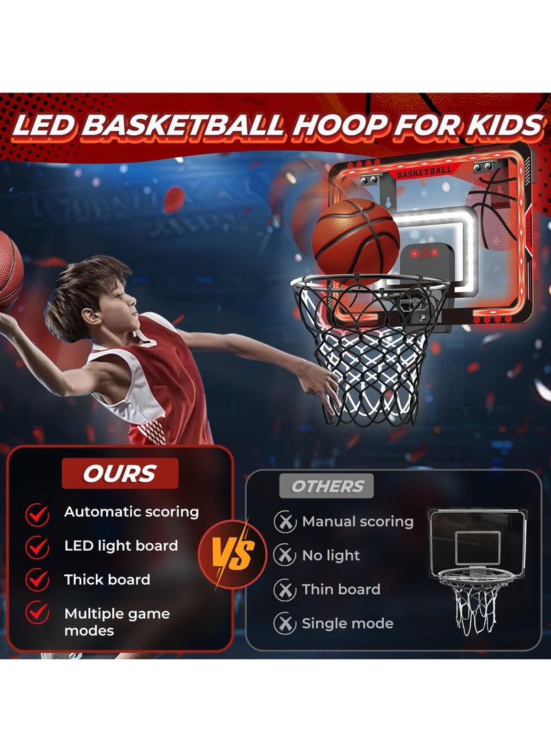 Jubilin Basketball Hoop Indoor for Kids, Over The Door Basketball Hoop Goal with LED Lighting & Audio Scoreboard, Mini Basketball Hoop Basketball Toys Gifts with 3 Balls for Boys Girls - Image 3