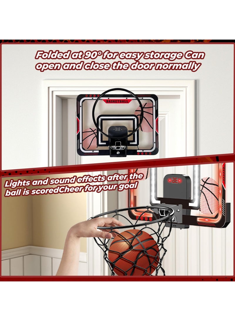 Jubilin Basketball Hoop Indoor for Kids, Over The Door Basketball Hoop Goal with LED Lighting & Audio Scoreboard, Mini Basketball Hoop Basketball Toys Gifts with 3 Balls for Boys Girls - Image 5