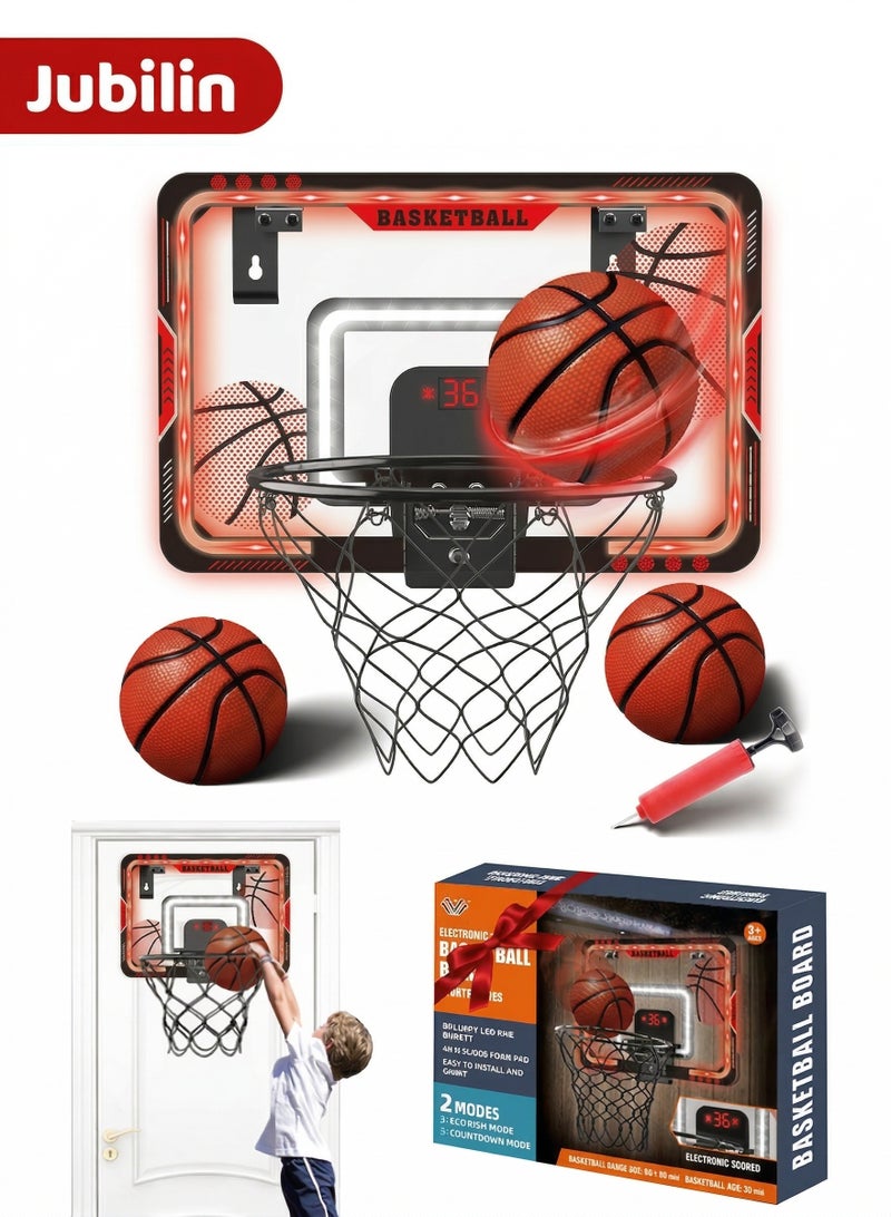Jubilin Basketball Hoop Indoor for Kids, Over The Door Basketball Hoop Goal with LED Lighting & Audio Scoreboard, Mini Basketball Hoop Basketball Toys Gifts with 3 Balls for Boys Girls - Image 1