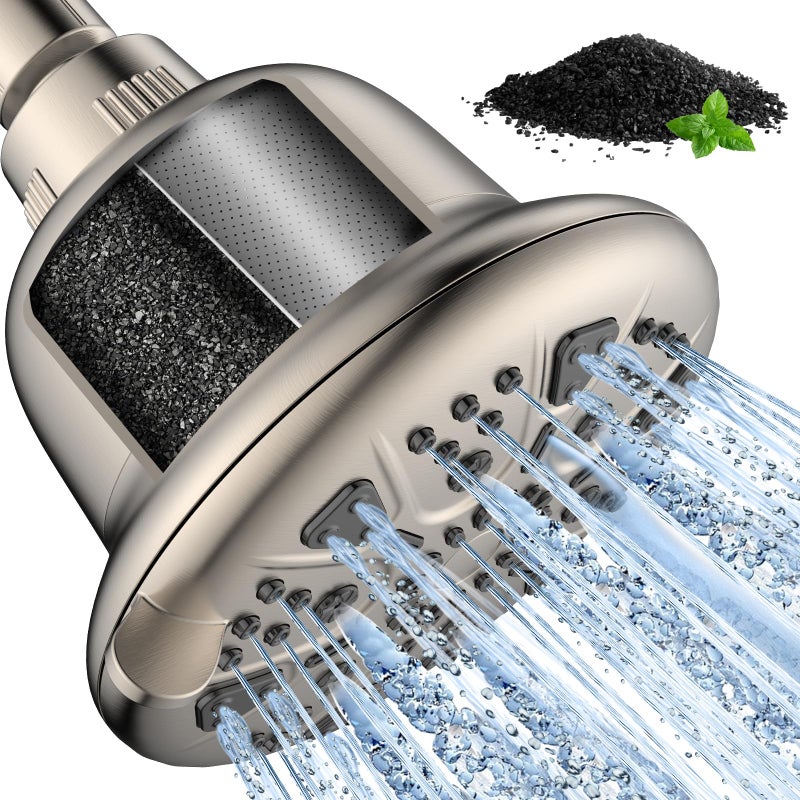 MakeFit Filtered Shower Head with Upgraded Activated Carbon Filter - High Pressure Shower Head with Hard Water Softener - 7 Settings Bathroom Rain Showerhead to Remove Chlorine and Heavy Metals - Image 1