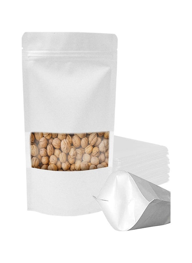 SKY FLEXI PACK White Kraft Paper Stand Up Pouch 16 x 23cm, Pack of 50, Reusable Zip Lock with Rectangle Transparent Window, Waterproof Multi-purpose Storage Bags, Capacity up to 750gm - Image 1