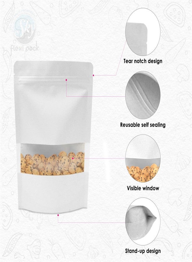 SKY FLEXI PACK White Kraft Paper Stand Up Pouch 16 x 23cm, Pack of 50, Reusable Zip Lock with Rectangle Transparent Window, Waterproof Multi-purpose Storage Bags, Capacity up to 750gm - Image 3