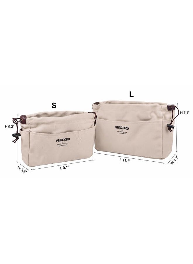 Vercord Canvas Handbag Organizers, Sturdy Purse Insert Organizer Bag in Bag, 13 Pockets 4 Colors 2 Sizes Beige S - Image 2