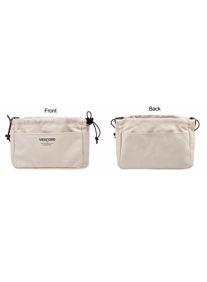 Vercord Canvas Handbag Organizers, Sturdy Purse Insert Organizer Bag in Bag, 13 Pockets 4 Colors 2 Sizes Beige S - Image 4