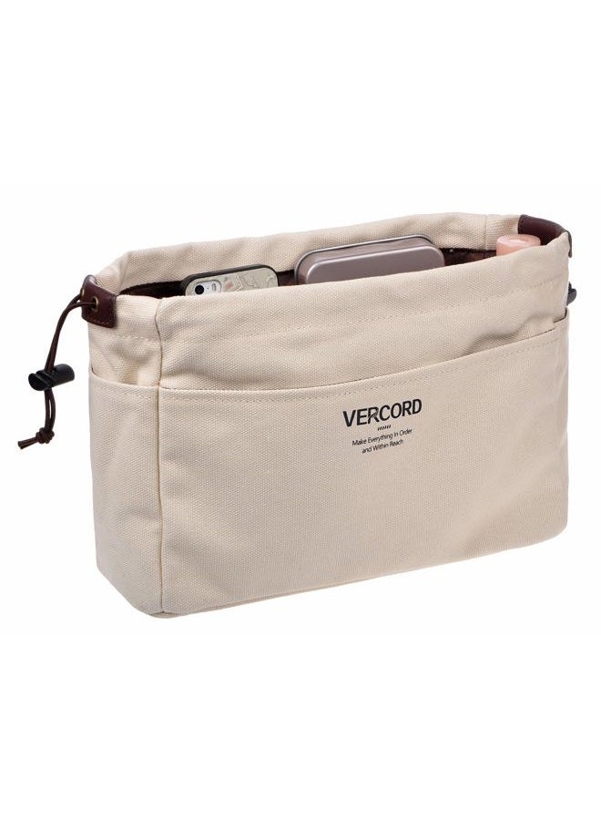 Vercord Canvas Handbag Organizers, Sturdy Purse Insert Organizer Bag in Bag, 13 Pockets 4 Colors 2 Sizes Beige S - Image 1