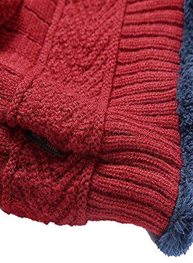 Malvina Winter Beanie Hat Warm Knitted Fur Lined for Girl's & Women (Red) - Image 4