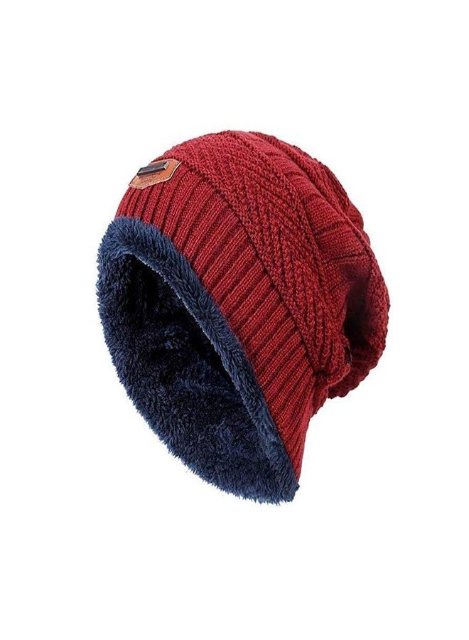 Malvina Winter Beanie Hat Warm Knitted Fur Lined for Girl's & Women (Red) - Image 2