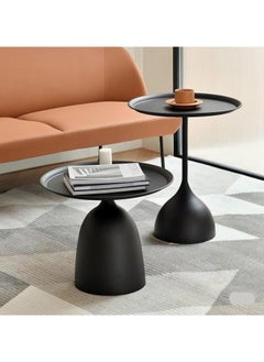GGEROU Side Table Modern End Tables Coffee Table Small Round Accent Table Iron Decorative Pedestal Metal Accent Table for Living Room Bedroom Balcony Office Indoor Outdoor 46x40cm  - Image 4