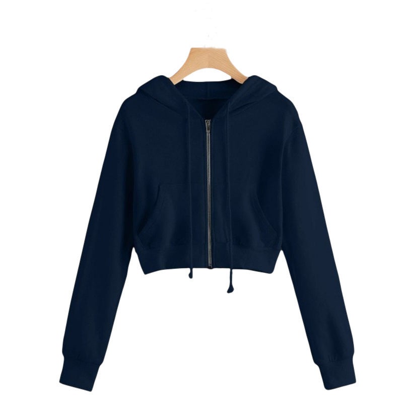 Zipper Sweatshirt Womens Design Niche Loose Korean Style Autumn and Winter 2024 New Long Sleeve Top Short Jacket Ins Navy blue