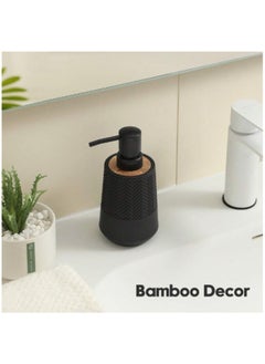 Happy Home Round Soap Dispenser with Bamboo Touch Perfect for Kitchen and Bathroom 250ml-Black  - Image 5