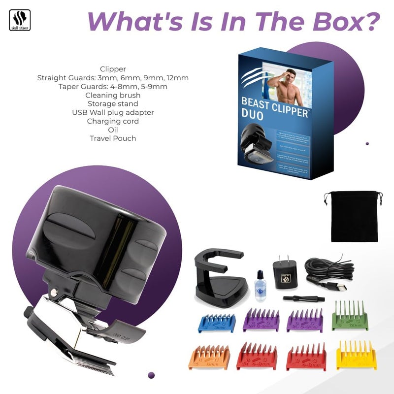 Skull Shaver Beast Clipper Duo : Ultimate Home Haircut & Grooming Kit for Men/Women - Holiday Gift Set, DIY Haircut,Hair Clippers, Self Haircut Tool. - Image 3