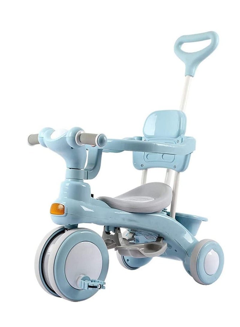 Blue Color 4 in 1 Baby Cycle Foot Pedals Storage Bag Sponge Guardrail and Shock Absorbing Wheels Tricycle for 1 To 6 Years  - Image 1